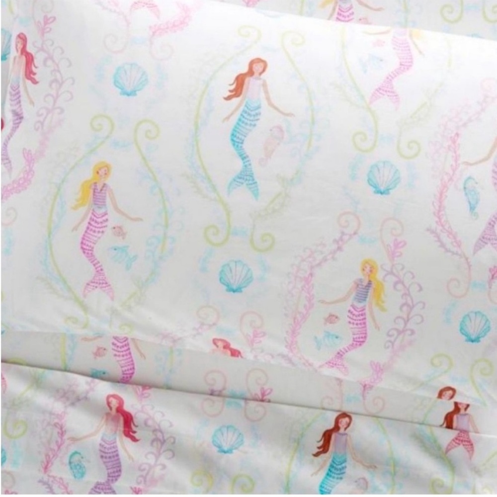 Pottery barn Mermaid Print Bedding twin flat sheet size 💯 cotton